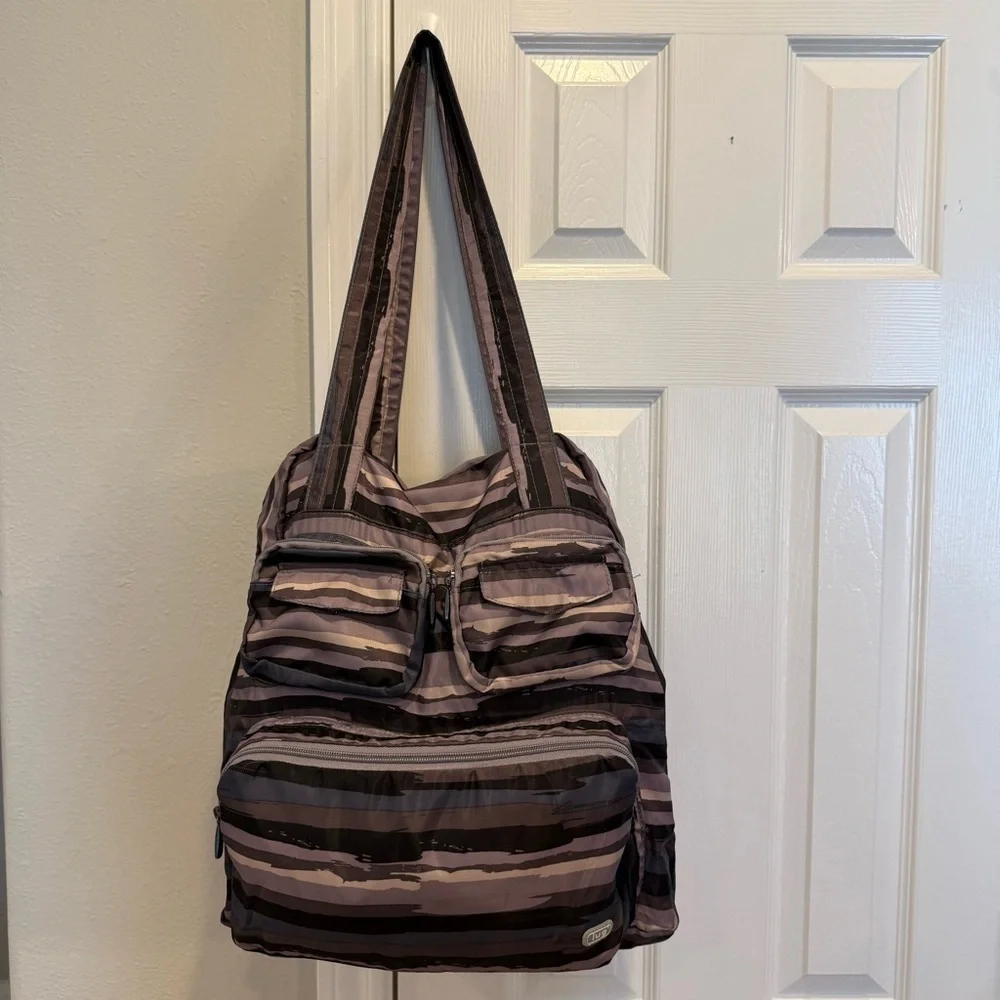 Lug Puddle Jumper Packable Tote Bag Carry-on Strap Cabin Luggage Grey Stripes